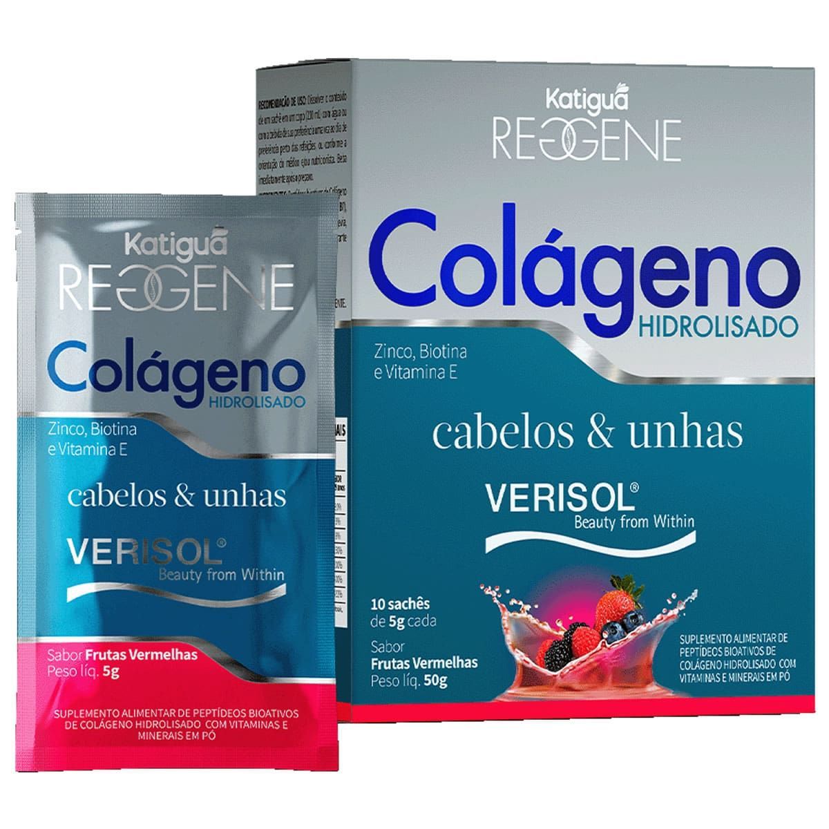 Col�geno Cabelos e Unhas Verisol - 10 Sach�s 5g Frutas Vermelhas - Katigu�