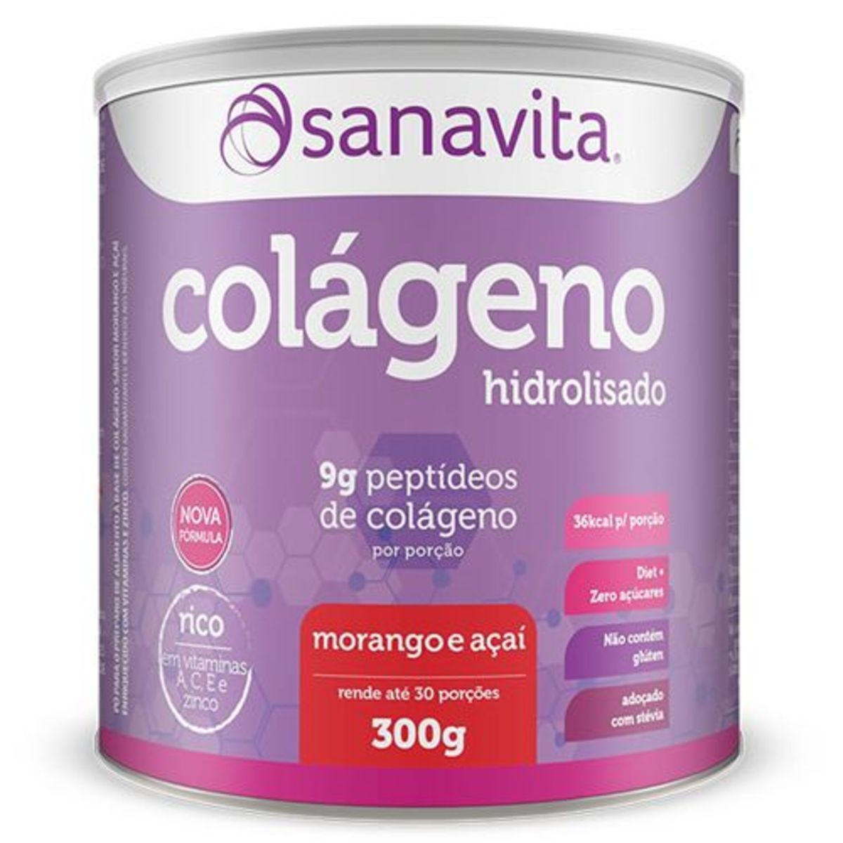 Col�geno Hidrolisado - 300g Morango e A�a� - Sanavita