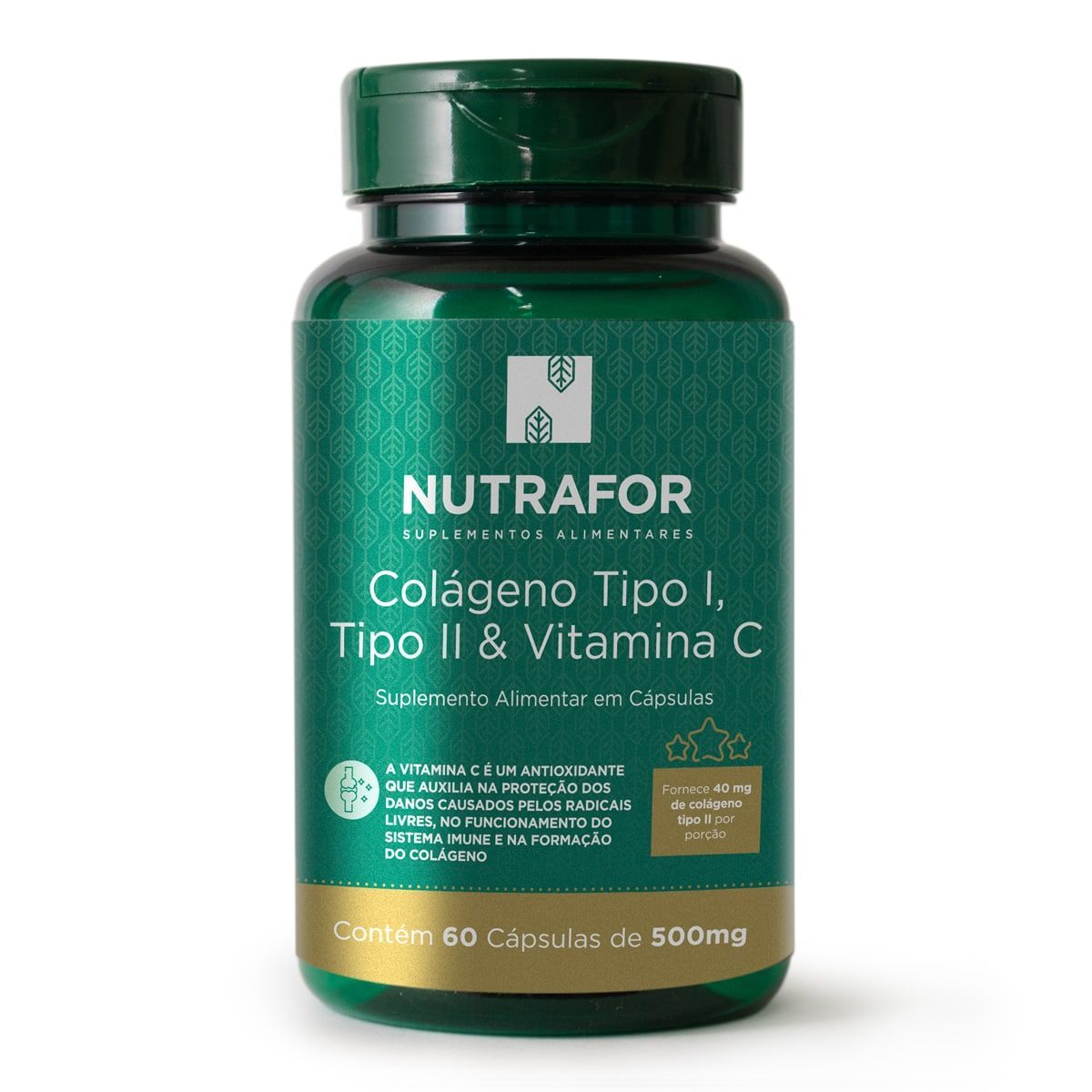 Col�geno Tipo I e Tipo II + Vitamina C -  60 C�psulas - Nutrafor