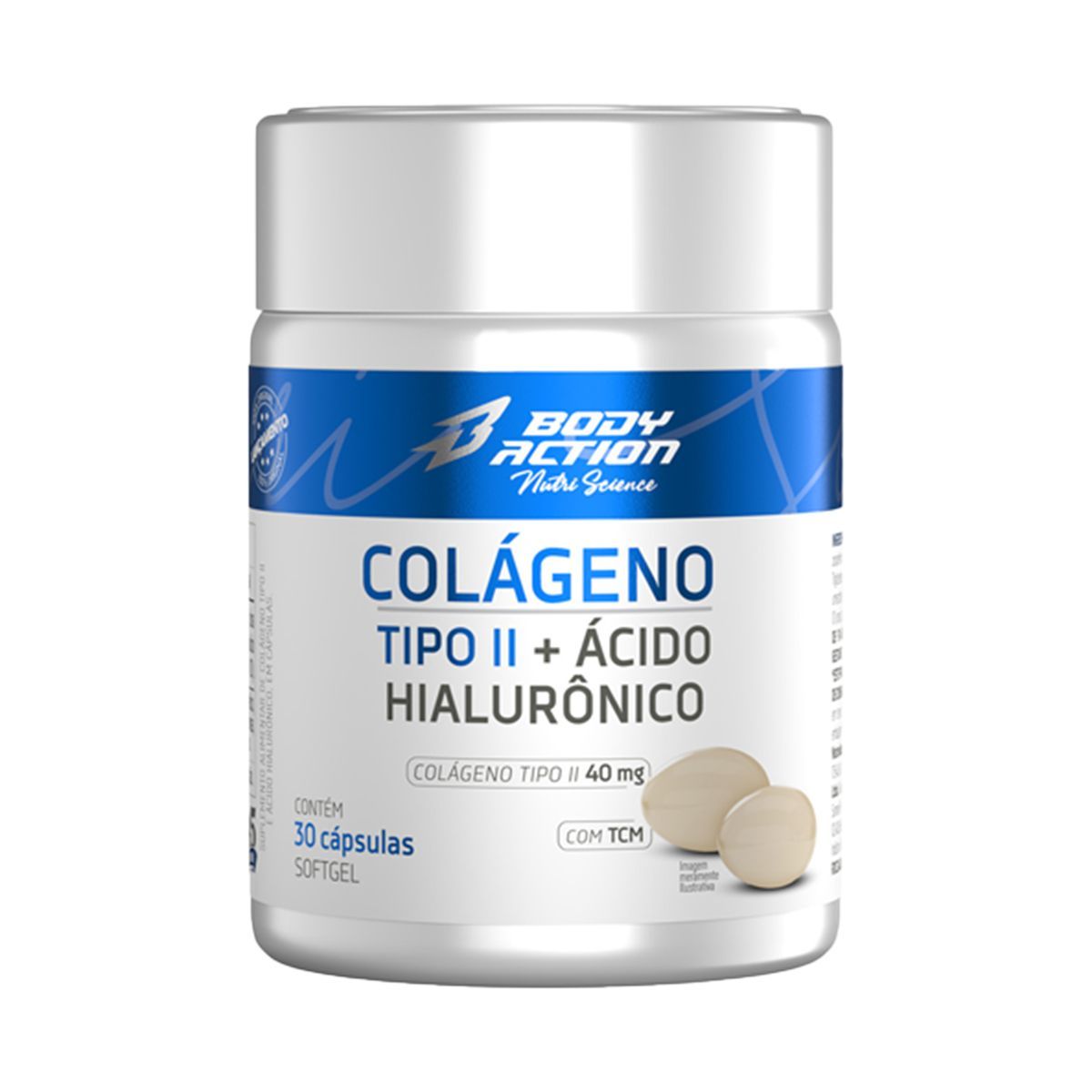 Colageno Tipo II 40mg + �cido Hialur�nico - 30 C�psulas - BodyAction