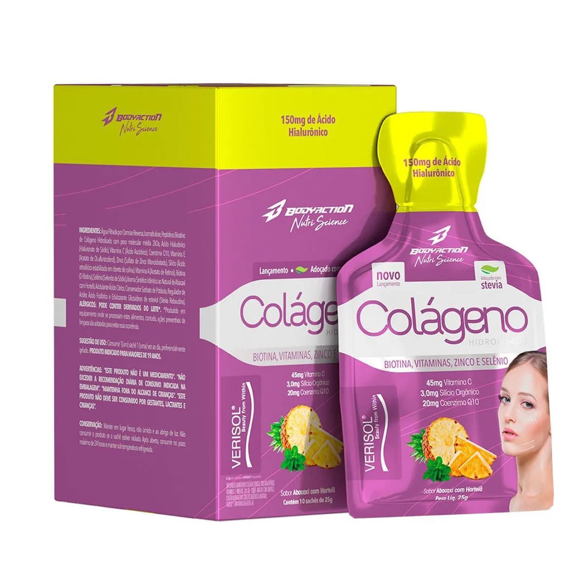 Col�geno Verisol em Gel - 10 Sach�s 25g Abacaxi com Hortel� - BodyAction