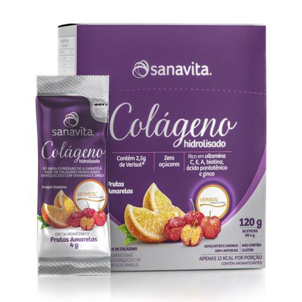 Col�geno Verisol Hidrolisado - 30 Sticke de 4g Frutas Amarelas - Sanavita*** EMBALAGEM AVARIADA ***Data Venc. 22/10/22 ***