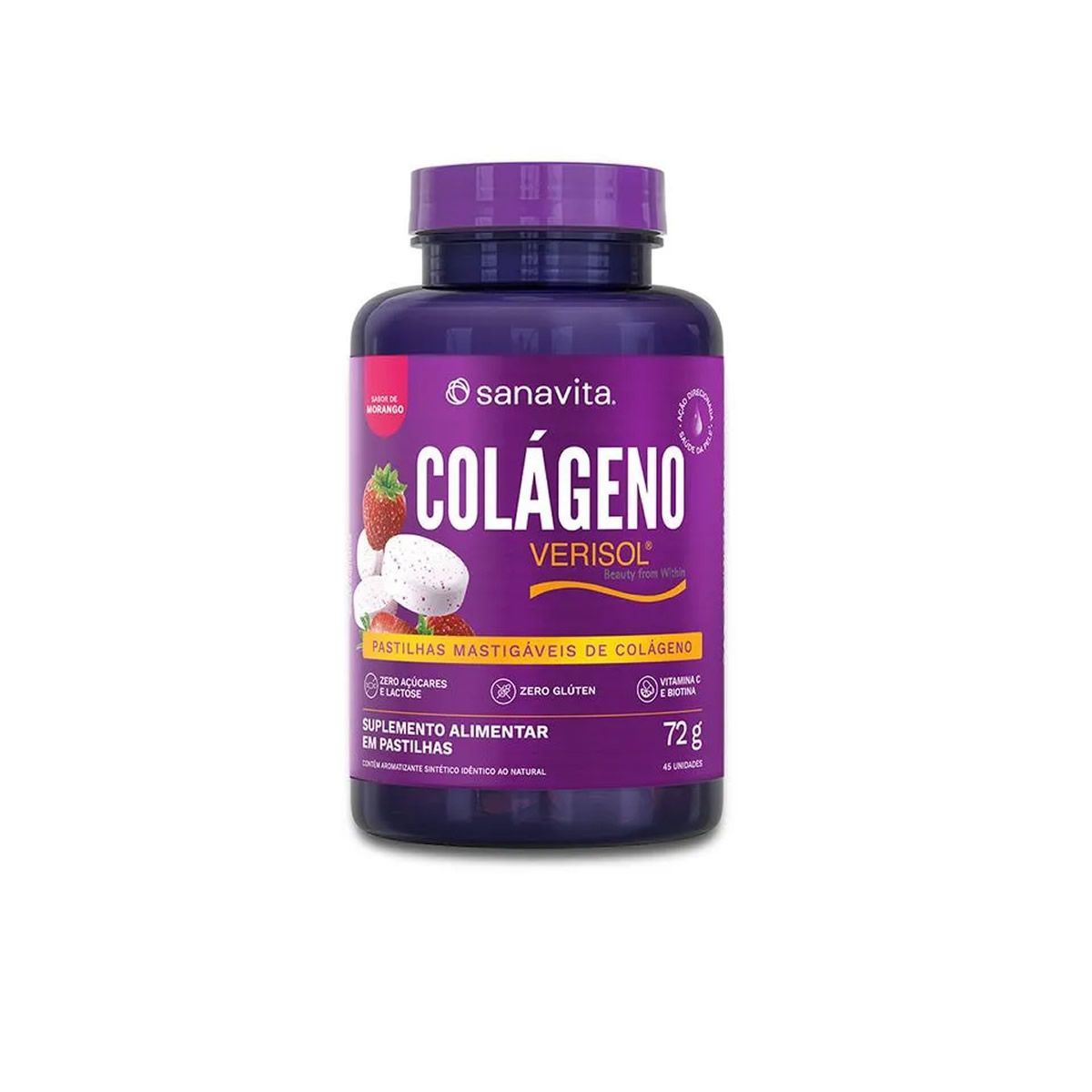 Col�geno Verisol Mastig�vel - 45 Pastilhas Morango - Sanavita