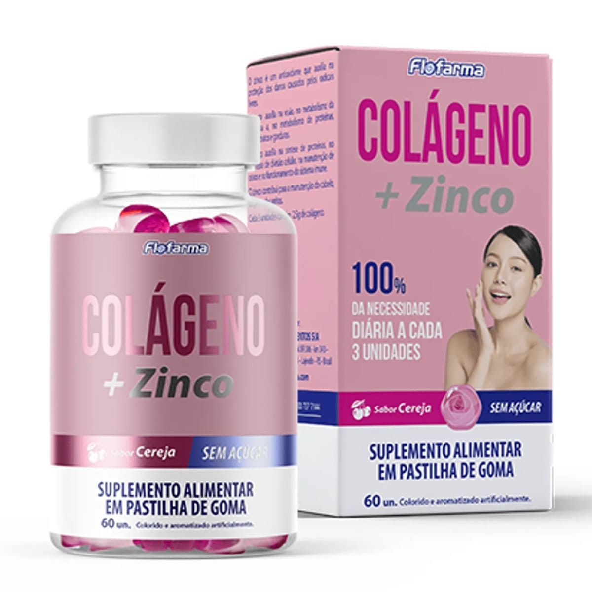 Col�geno + Zinco - 60 Gomas Cereja - Flofarma