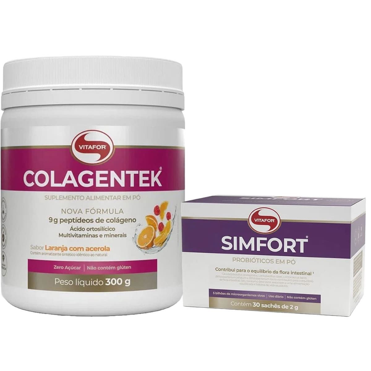 Colagentek - 300g Laranja Com Acerola + Simfort - 30 Sach�s 2g - Vitafor