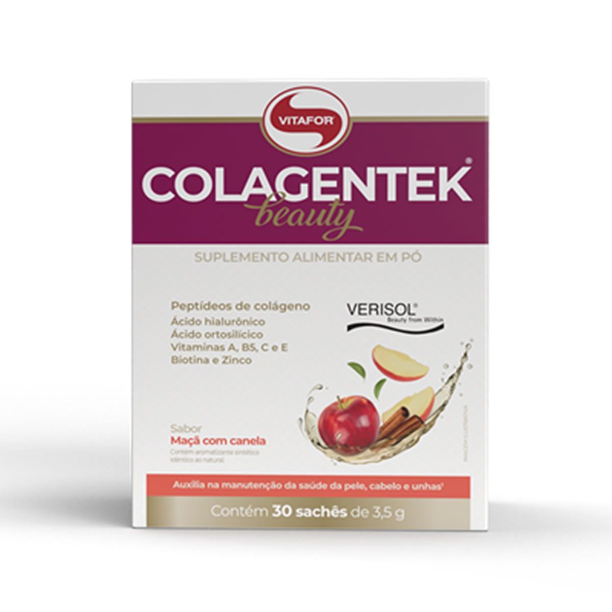 Colagentek Beauty Verisol - 30 Sach�s 3,5g Ma�� Com Canela - Vitafor*** Data Venc. 30/03/2025