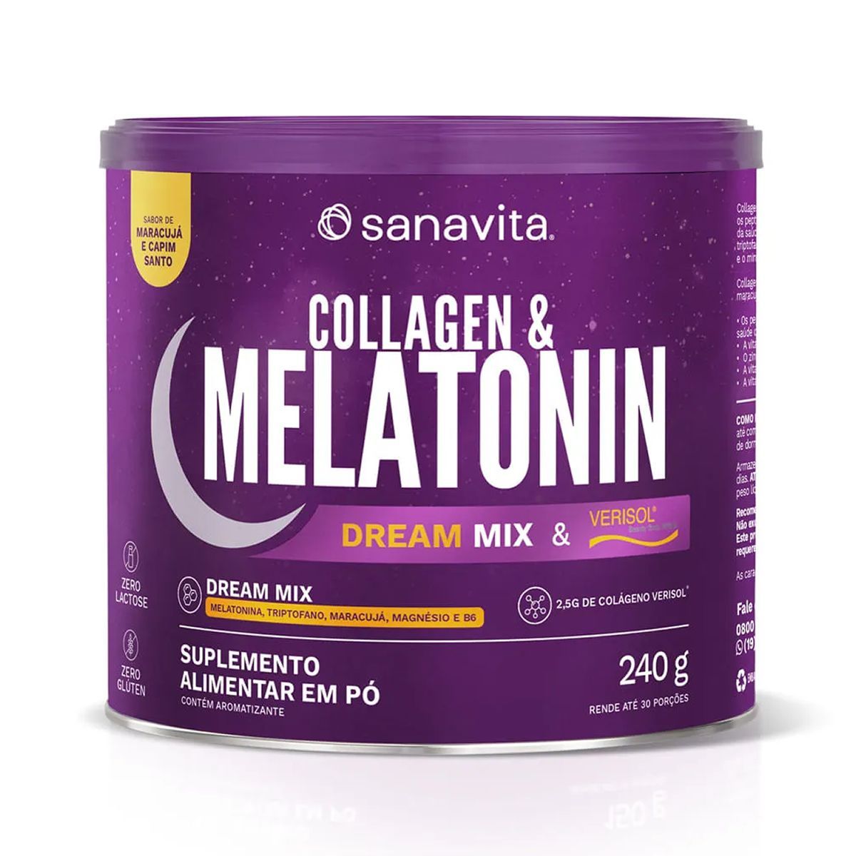 Collagen e Melatonin - 240g  Maracuj� e Capim Lim�o - Sanavita