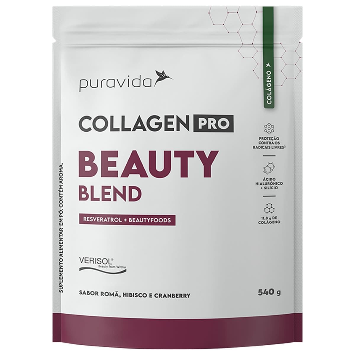 Collagen Pro Beauty Blend - 540g Rom�, Hibisco e Cranberry - Puravida