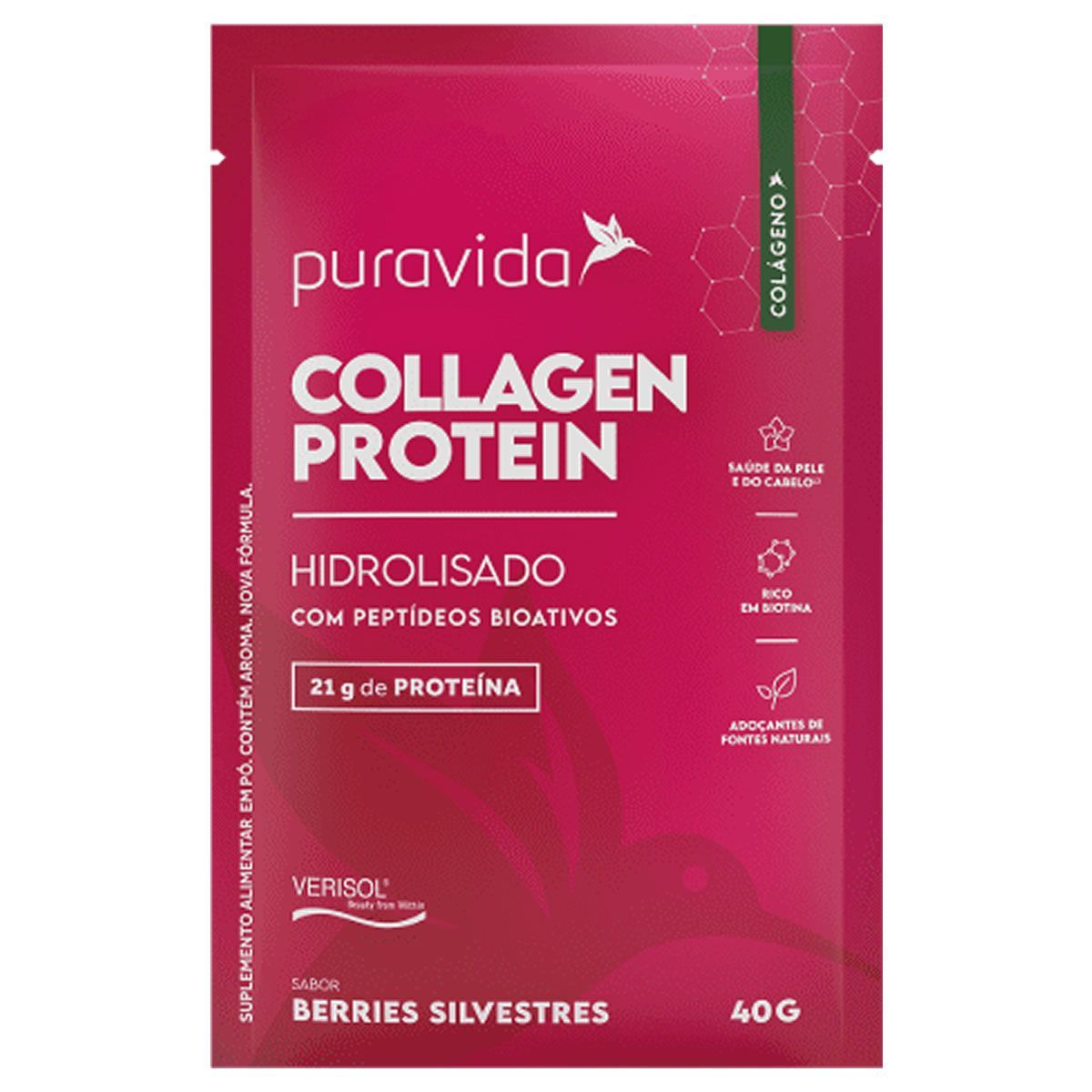 Collagen Protein - 10 Sach�s 40g Berries Silvestres - Puravida