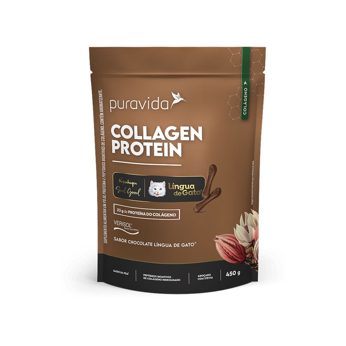 Collagen Protein - Refil 450g Lingua de Gato - Puravida