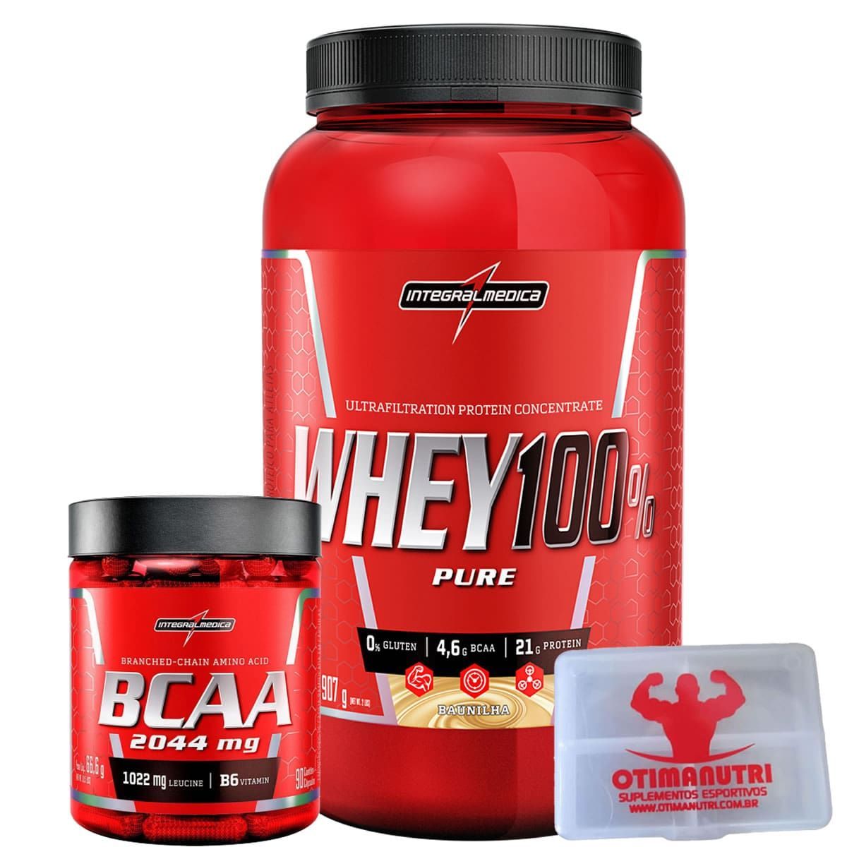 Combo 100% Whey Baunilha + Bcaa 2:1:1 + Porta Caps - Integralm�dica