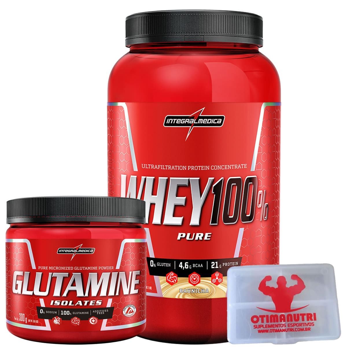 Combo 100% Whey Baunilha + Glutamina + Porta Caps - Integralm�dica