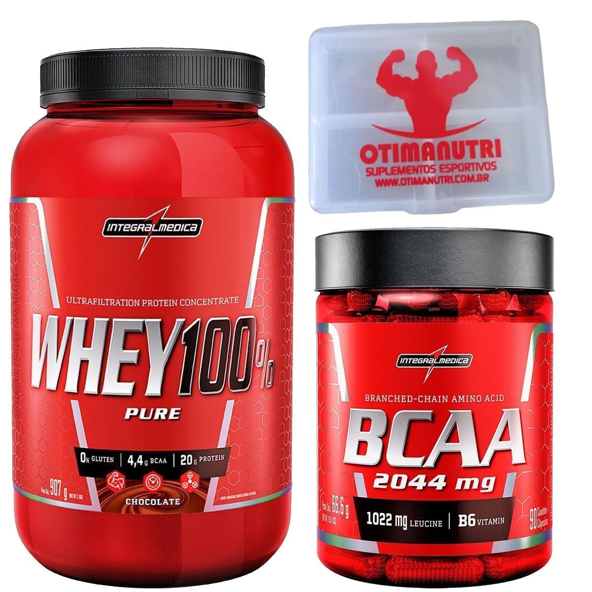 Combo 100% Whey Chocolate + Bcaa 2044 + Porta Caps - Integralm�dica