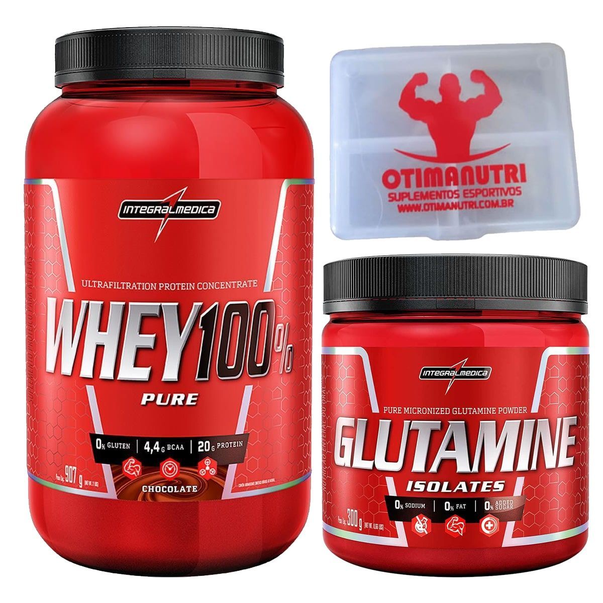Combo 100% Whey Chocolate + Glutamina + Porta Caps - Integralm�dica