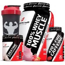 Combo - 100% Whey Muscle Morango 900g + X-FIRE 420 Cafe�ina + Creatine - Body Action