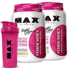 Combo 2 - Femini Whey - 900g Pa�oca + Coqueteleira - Max Titanium