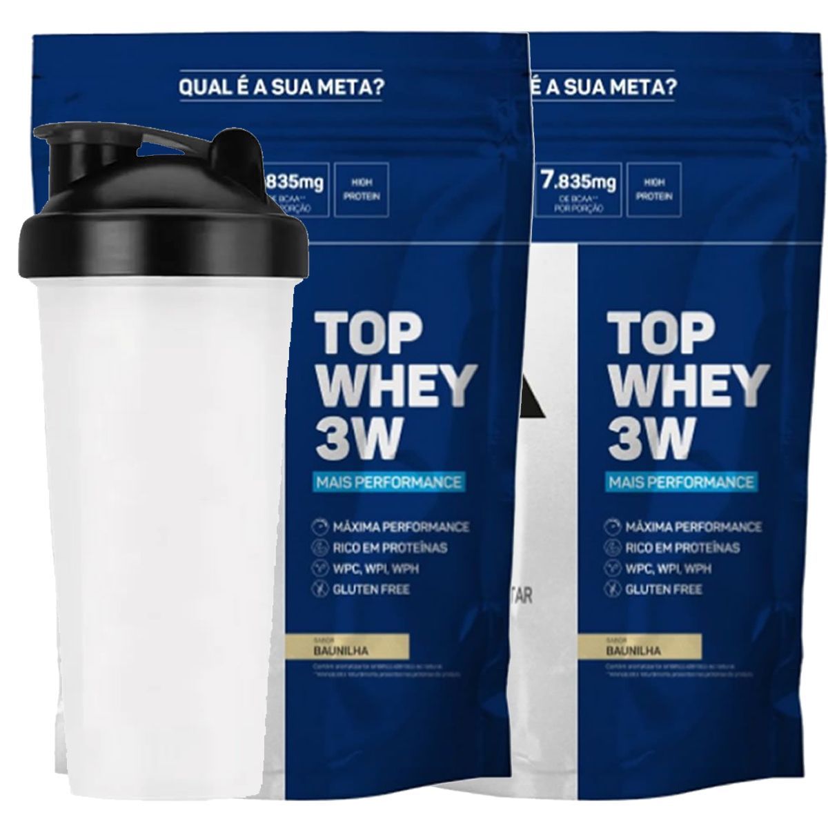 Combo 2 - Top Whey Baunilha 1800g +  Coqueteleira  - Max Titanium