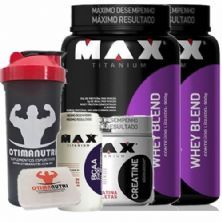 Combo 2 - Whey Blend 900g Baunilha + Creatina 150g + BCAA + Porta Caps + Coqueteleira - Max Titanium