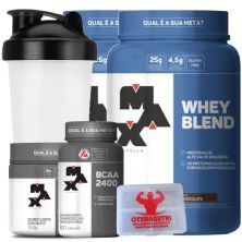 Combo 2 - Whey Blend 900g Chocolate + Creatina 150g + BCAA + Porta Caps + Coqueteleira - Max Titanium