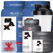 Combo 2 - Whey Blend 900g Morango + Creatina 150g + BCAA + Porta Caps + Coqueteleira - Max Titanium