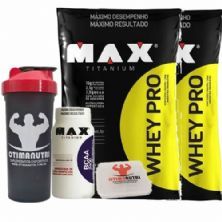 Combo 2 - Whey Pro 1500g Vit de Frutas + BCAA + Porta Caps + Coqueteleira  - Max Titanium