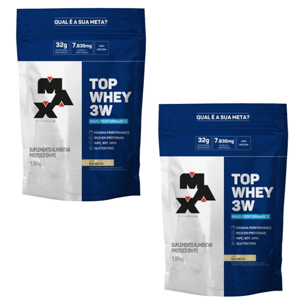 Combo 2x Top Whey 3W - 1800g Refil Baunilha - Max Titanium