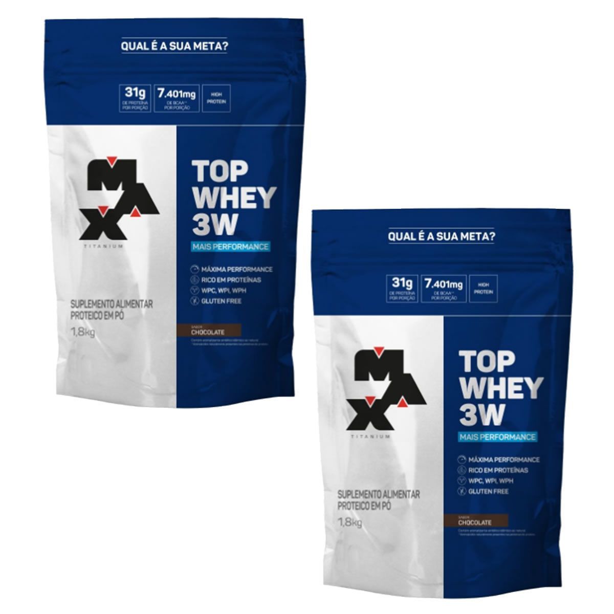 Combo 2x Top Whey 3W - 1800g Refil Chocolate - Max Titanium