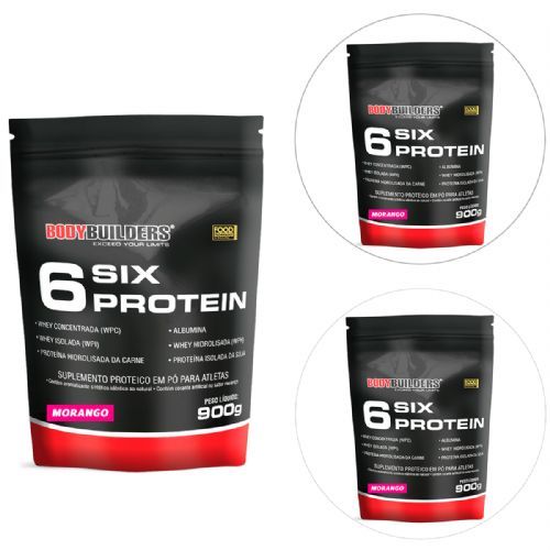 Combo 3 - Whey 6 Six Protein - Refil 900g Morango - BodyBuilders