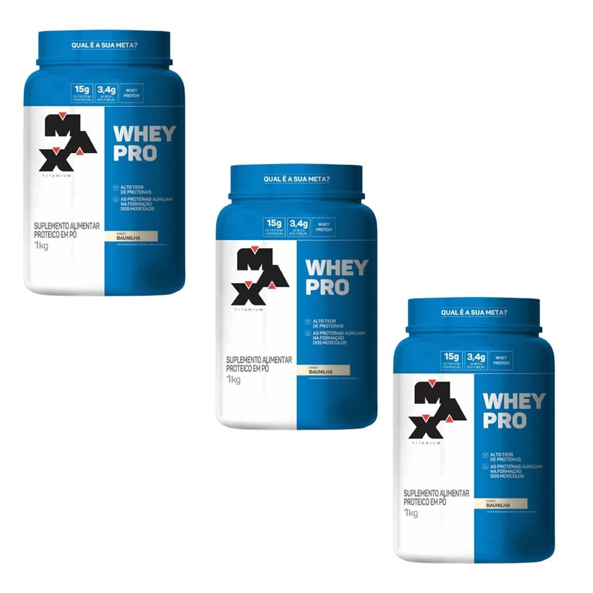 Combo 3 - Whey Pro - 1000g Baunilha - Max Titanium