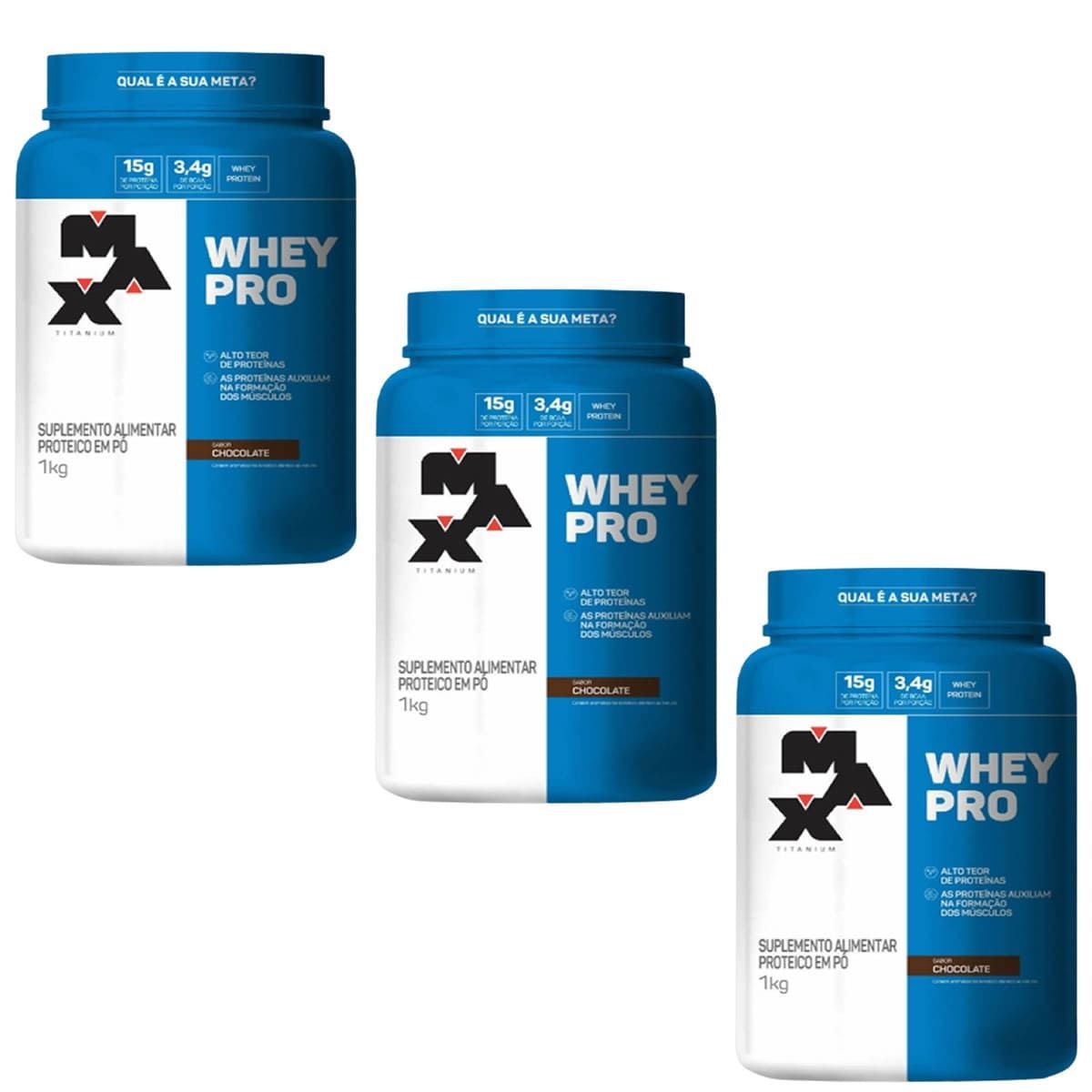Combo 3 - Whey Pro - 1000g Chocolate - Max Titanium