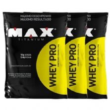 Combo 3 - Whey Pro - 1500g Refil Morango - Max Titanium