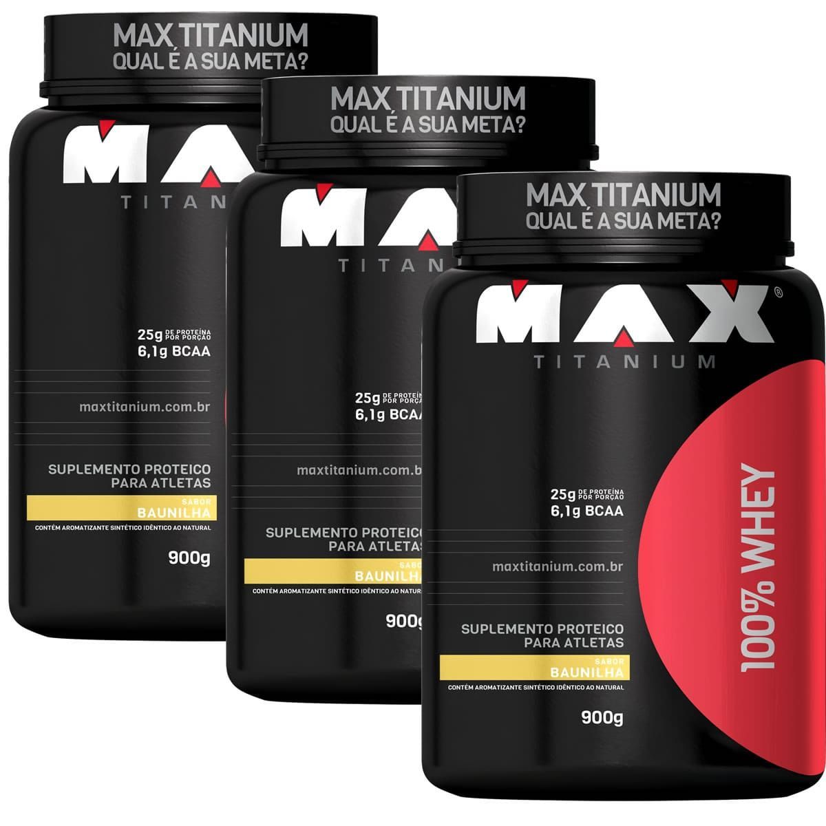 Combo  3X - 100% Whey Protein - 900g Baunilha - Max Titanium