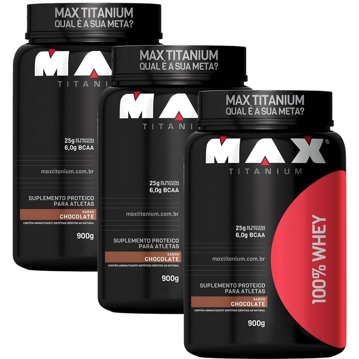 Combo  3X - 100% Whey Protein - 900g Chocolate - Max Titanium