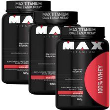 Combo  3X - 100% Whey Protein - 900g Morango - Max Titanium