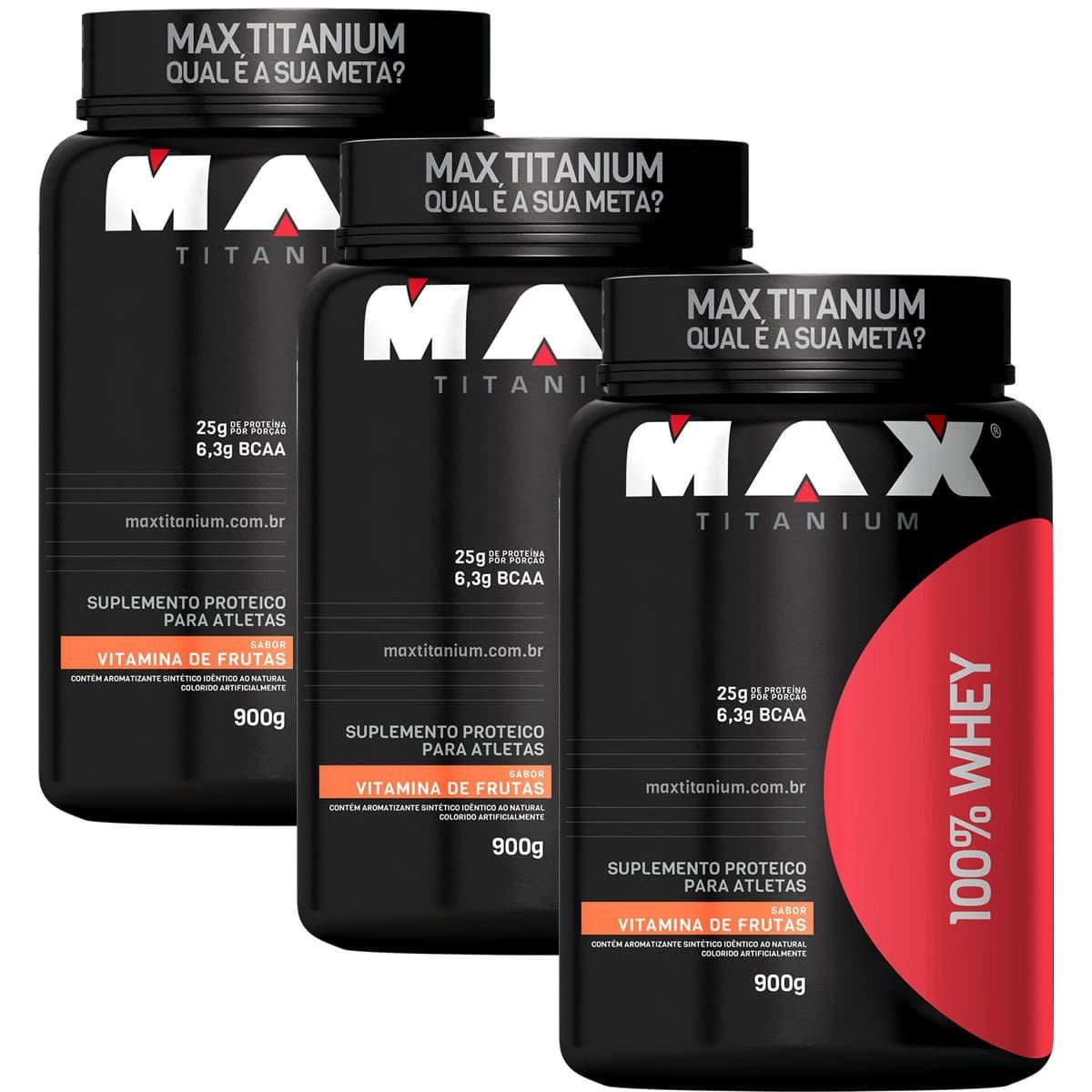 Combo  3X - 100% Whey Protein - 900g Vit. Frutas - Max Titanium