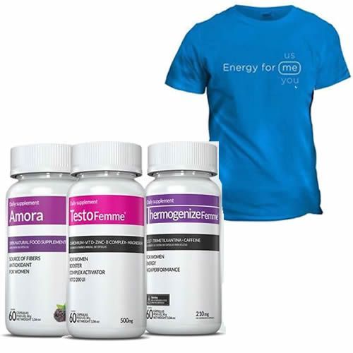 Combo - Amora + Thermogenize Femme + TestoFemme + Camiseta -  Inove Nutrition