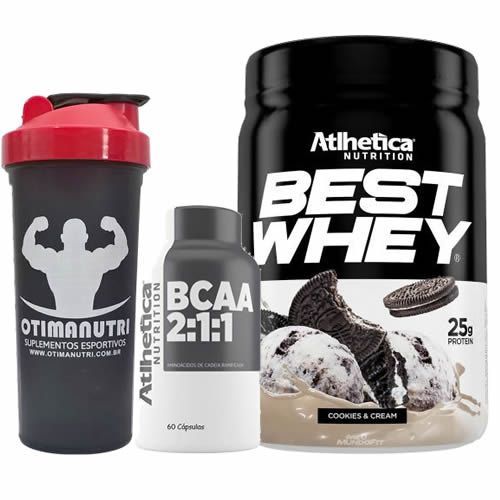 Combo - Best Whey 450g Cookies&Cream + Bcaa 2:1:1 60 C�ps + Coqueteleira 600ml - OtimaNutri