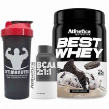 Combo - Best Whey 450g Cookies&Cream + Bcaa 2:1:1 60 C�ps + Coqueteleira 600ml - OtimaNutri