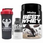Combo - Best Whey 450g Cookies&Cream + Bcaa 2:1:1 60 C�ps + Coqueteleira 600ml - OtimaNutri