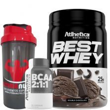 Combo - Best Whey 450g Double Chocolate + Bcaa 2:1:1 60 C�ps + Coqueteleira 600ml - OtimaNutri