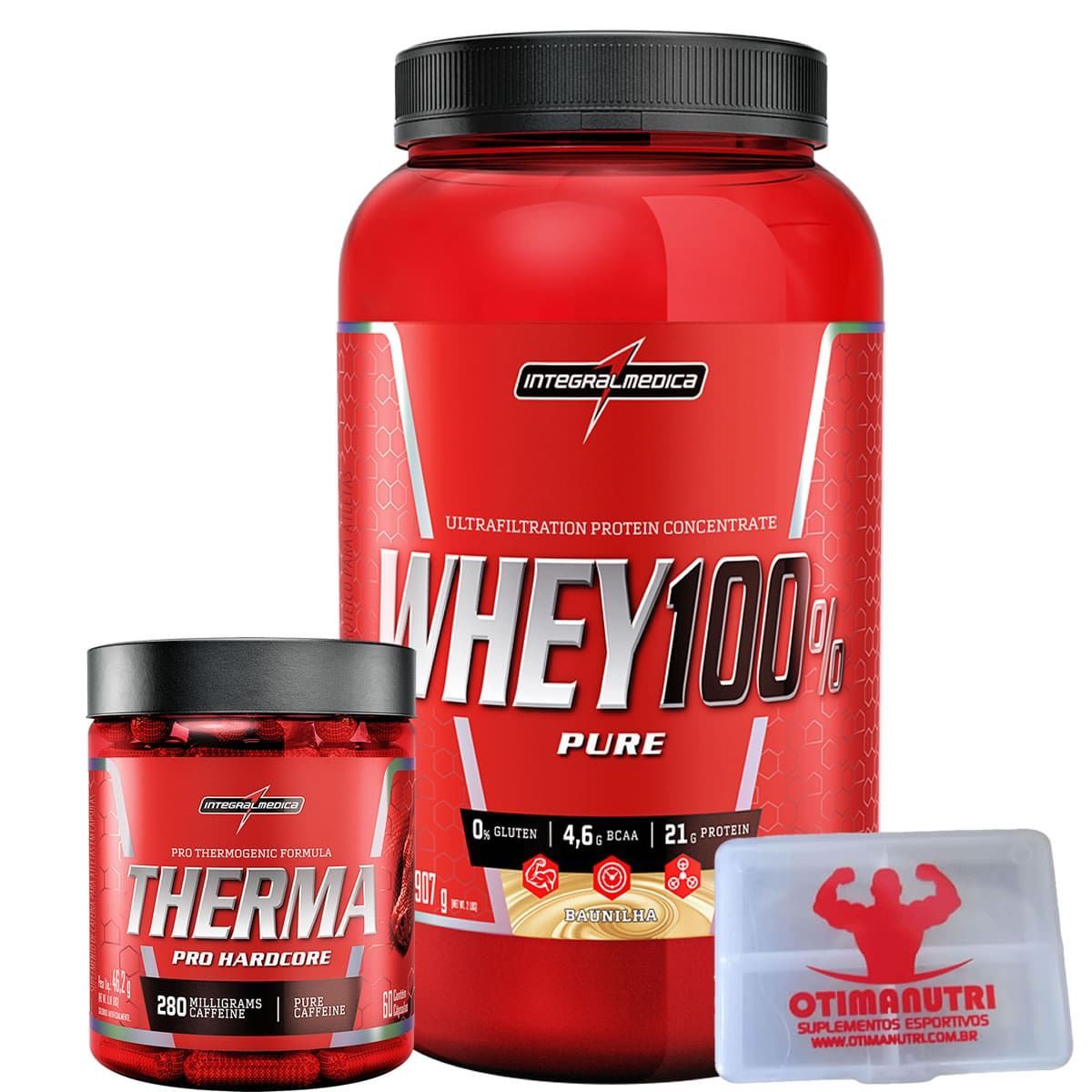 Combo Defini��o 100% Whey Baunilha + Therma Pro + Porta Caps - Integralm�dica
