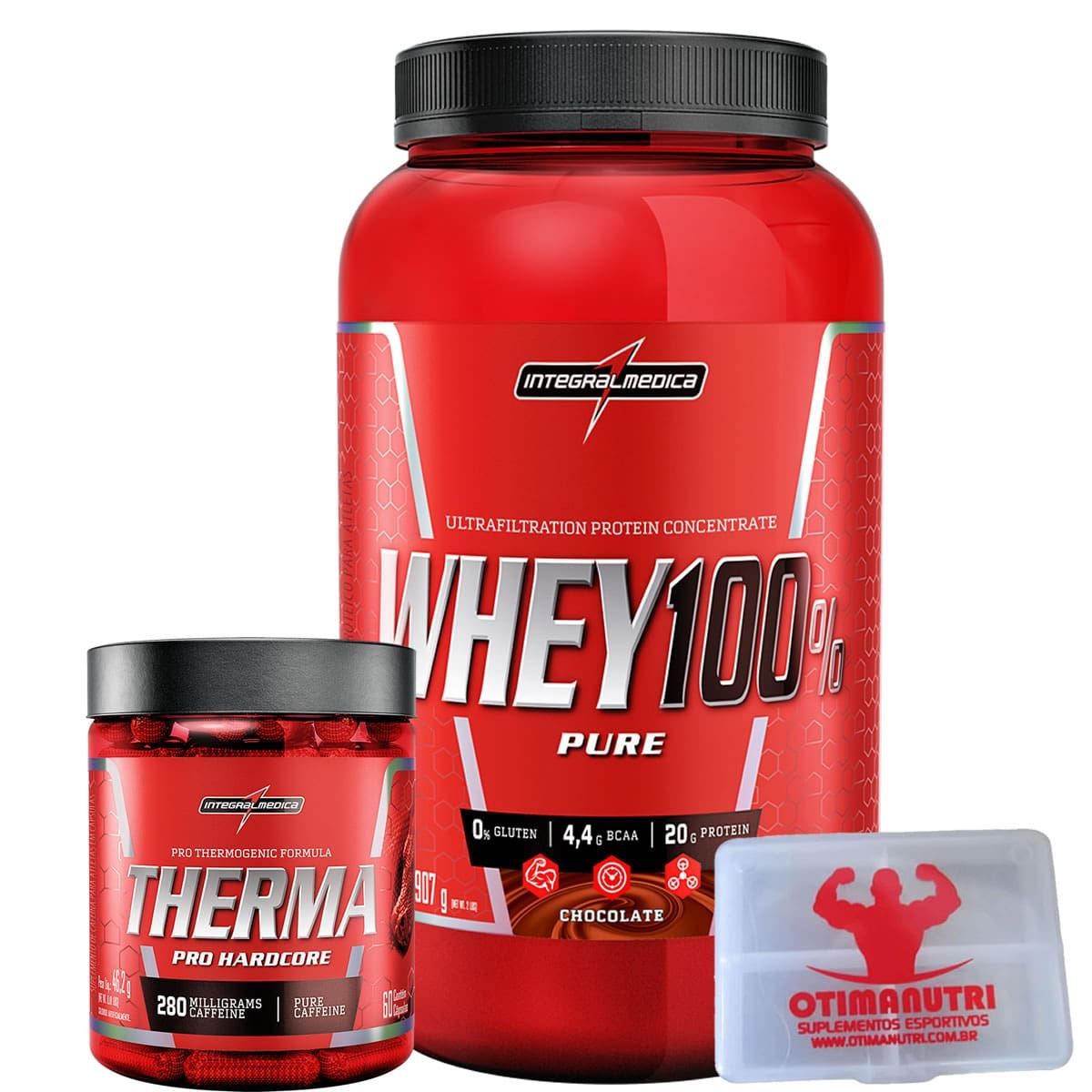 Combo Defini��o 100% Whey Chocolate + Therma Pro + Porta Caps - Integralm�dica