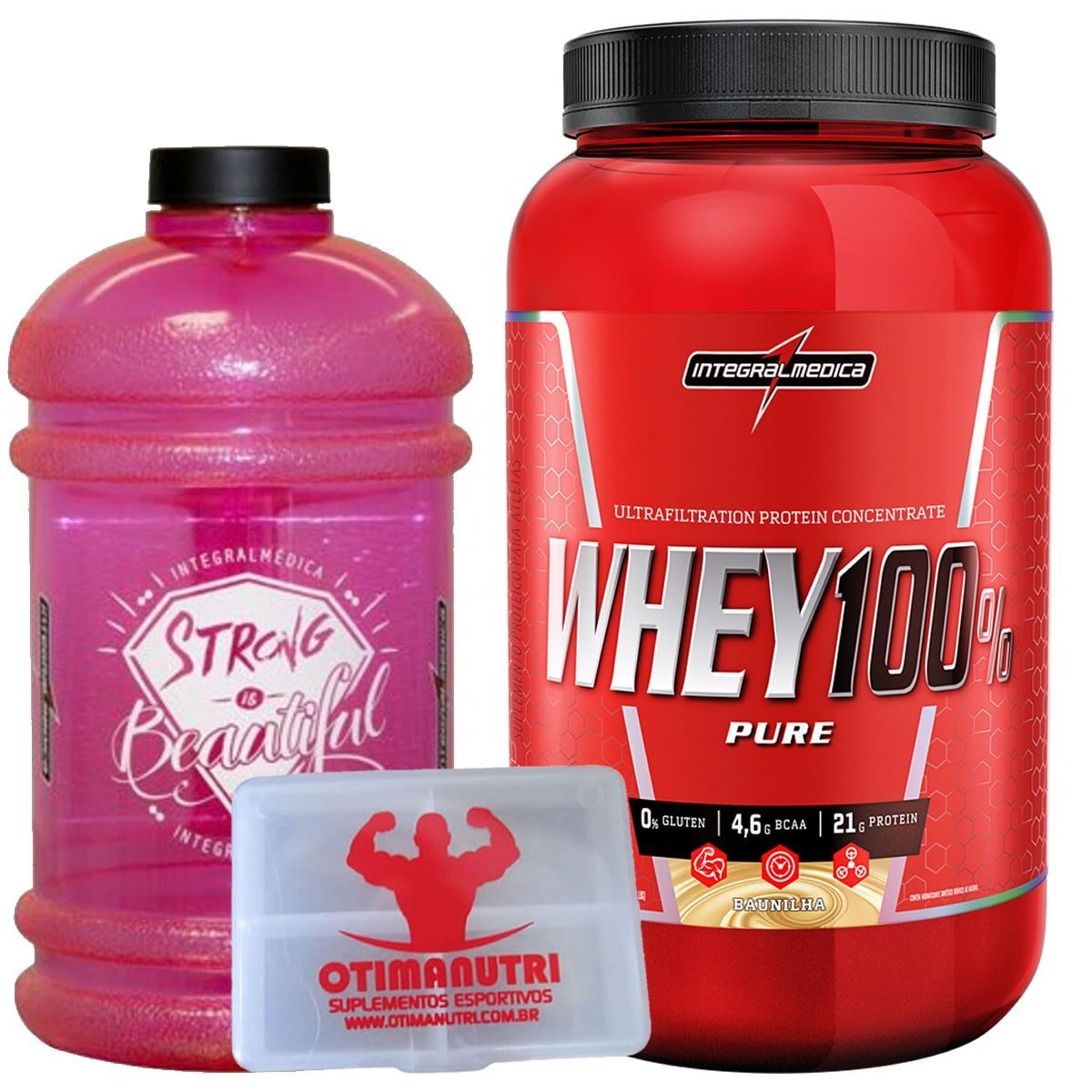 Combo Ela Top - Super Whey 100% Baunilha + Gal�o Rosa + Porta Caps - Integralm�dica