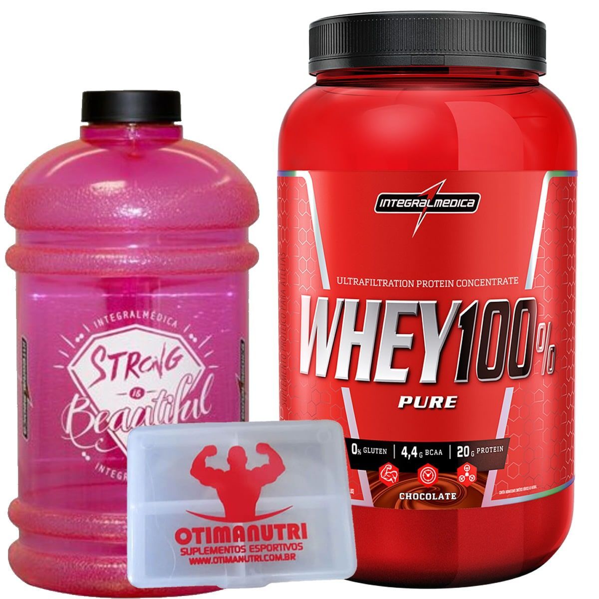 Combo Ela Top - Super Whey 100% Chocolate + Gal�o Rosa + Porta Caps - Integralm�dica