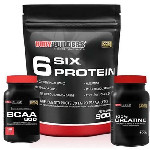 Combo Ganho de Massa Econ�mico - Whey 900g Morango+ BCAA 100 tab + Creatina 100g - BodyBuilders