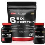 Combo Ganho de Massa Econ�mico - Whey 900g Morango+ BCAA 100 tab + Creatina 100g - BodyBuilders