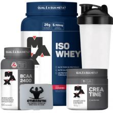 Combo - Iso Whey 900g Morango + Creatina 150g + BCAA + Porta Caps + Coqueteleira - Max Titanium