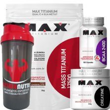 Combo Mass Titanium 3Kg Chocolate + Bcaa 100 Caps + Creatina 150g + Coque - Max Titanium