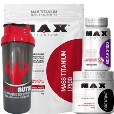 Combo Mass Titanium 3Kg Morango + Bcaa 100 Caps + Creatina 150g + Coque - Max Titanium