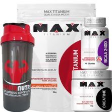 Combo Mass Titanium 3Kg Vit. Frutas + Bcaa 100 Caps + Creatina 150g + Coque - Max Titanium